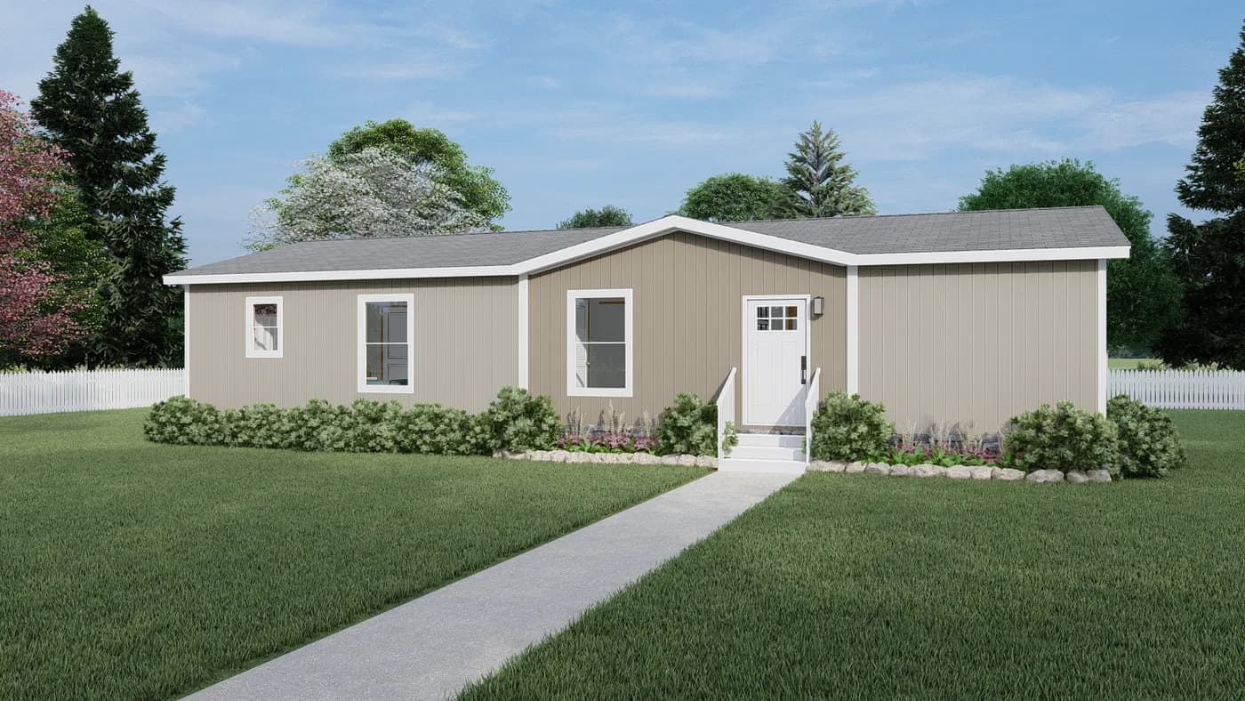 The COOK Exterior. This Manufactured Mobile Home features 3 bedrooms and 2 baths.