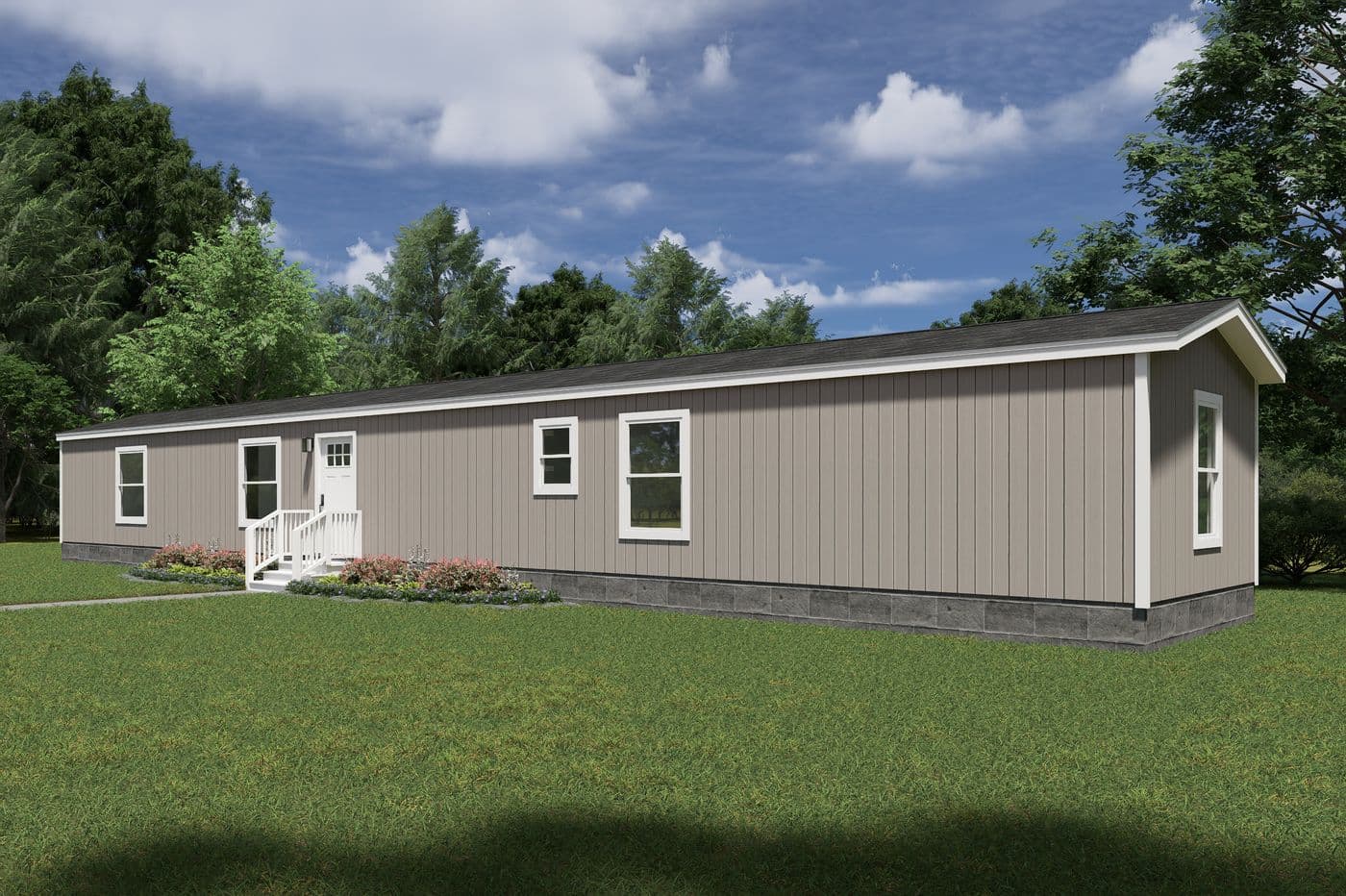 The VOYAGE Exterior. This Manufactured Mobile Home features 3 bedrooms and 2 baths.