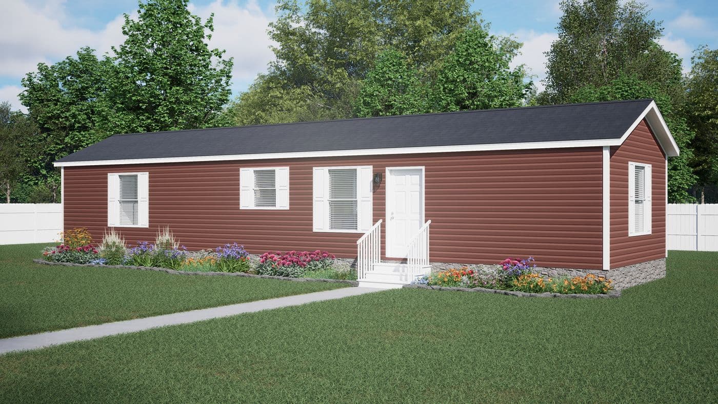 The 5616-CC01 CORNERSTONE 56 Exterior. This Manufactured Mobile Home features 2 bedrooms and 2 baths.
