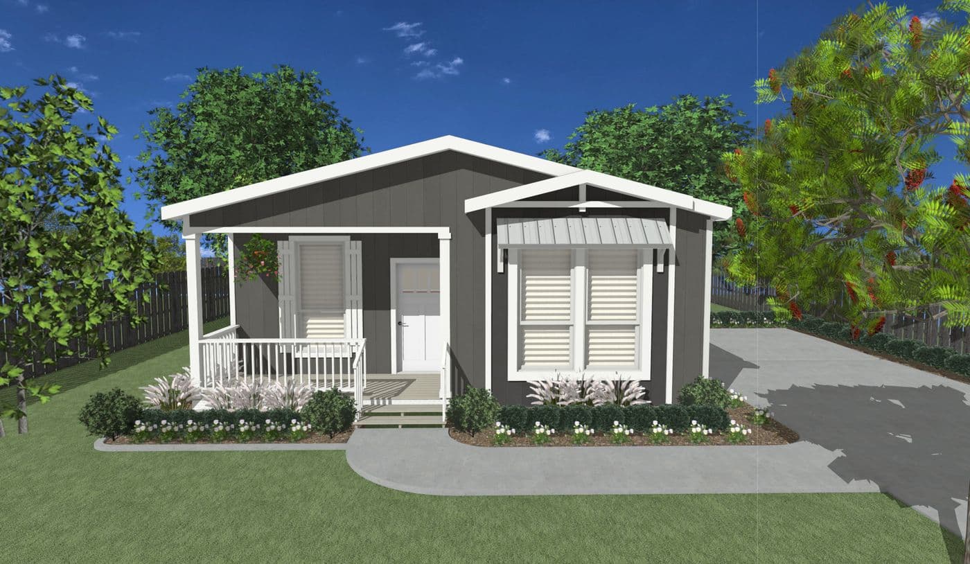 The HRR 2856-3E          LIGHTFOOT Exterior. This Manufactured Mobile Home features 3 bedrooms and 2 baths.
