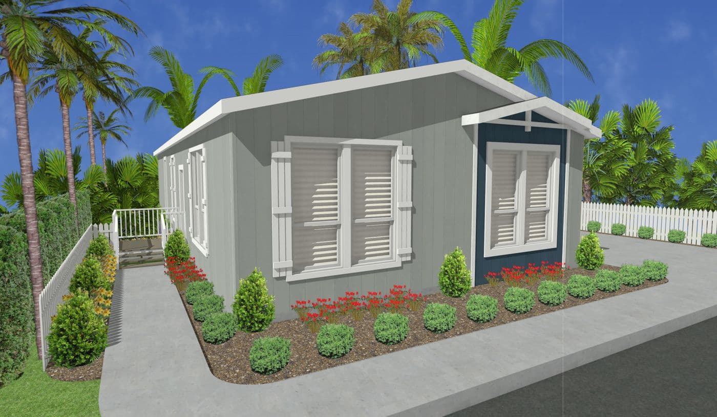 The HRR 2856-3E          LIGHTFOOT Exterior. This Manufactured Mobile Home features 3 bedrooms and 2 baths.