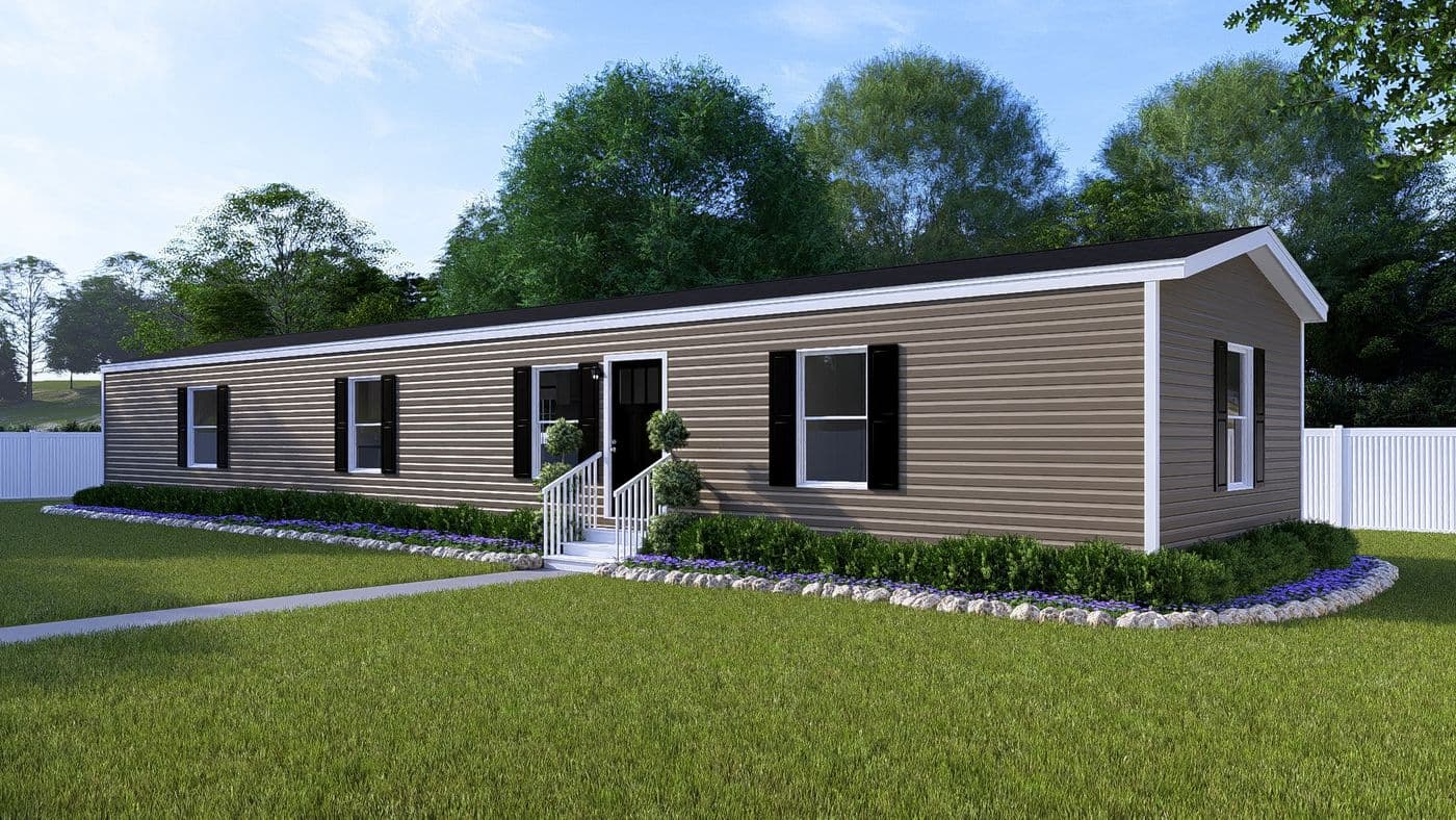 The SENSATION Exterior in Clay Vinyl. This Manufactured Mobile Home features 3 bedrooms and 2 baths.