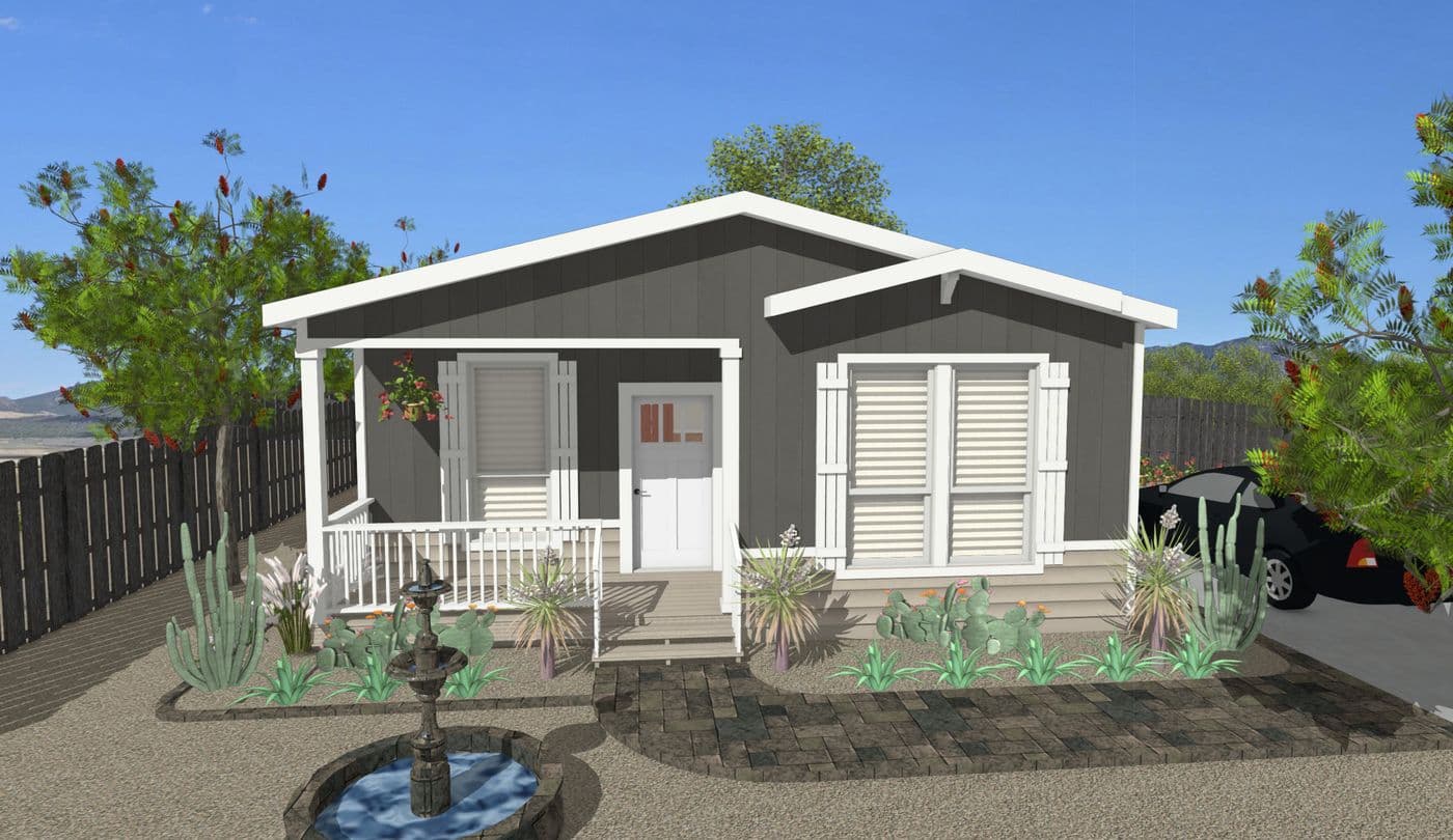 The HRR 2856-3E          LIGHTFOOT Exterior. This Manufactured Mobile Home features 3 bedrooms and 2 baths.