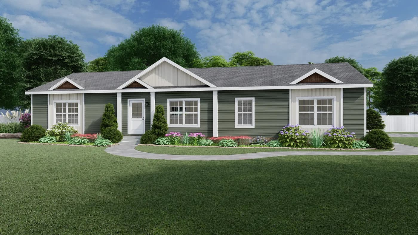 The SUPER 68 ELITE Exterior. This Manufactured Mobile Home features 3 bedrooms and 2 baths.