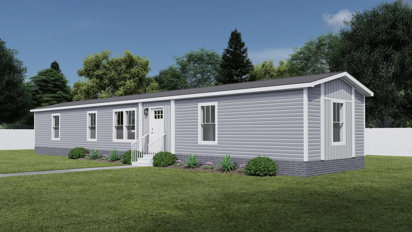 The MOVE ON UP Exterior. This Manufactured Mobile Home features 3 bedrooms and 2 baths.
