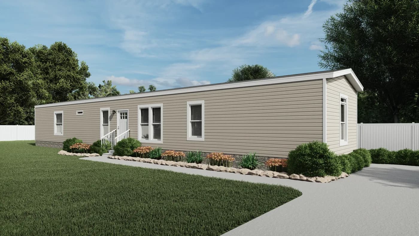The RESOLUTION 16763K Exterior. This Manufactured Mobile Home features 3 bedrooms and 2 baths.