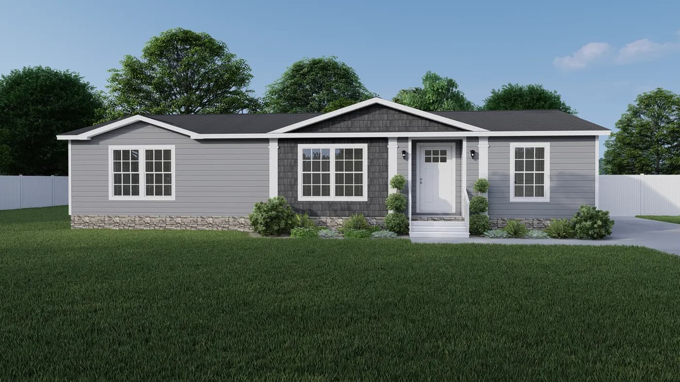 The 1447 CAROLINA Exterior. This Manufactured Mobile Home features 3 bedrooms and 2 baths.