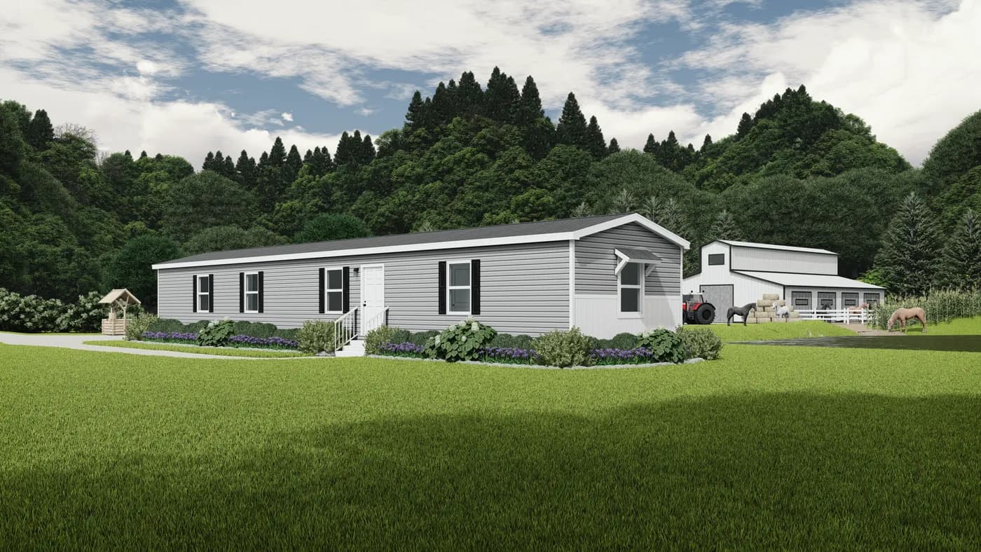 The THOROUGHBRED Exterior. This Manufactured Mobile Home features 3 bedrooms and 2 baths.