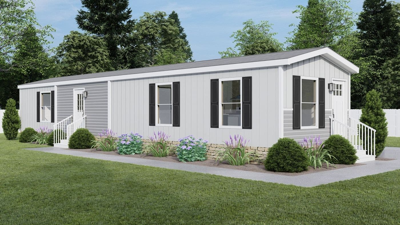 The CORTES Exterior. This Manufactured Mobile Home features 2 bedrooms and 2 baths.