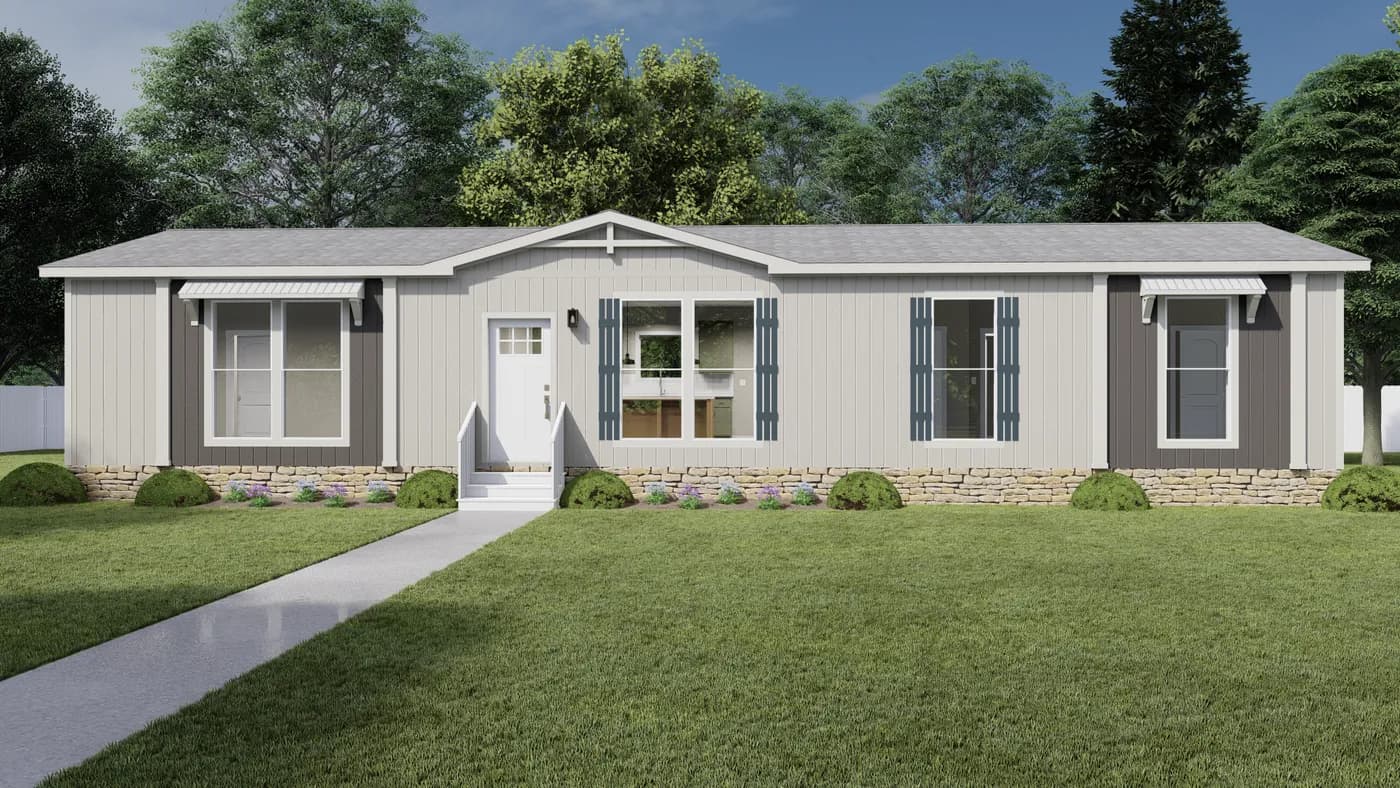 The HRR-2860-4C           ZEPPELIN Exterior. This Manufactured Mobile Home features 4 bedrooms and 2 baths.