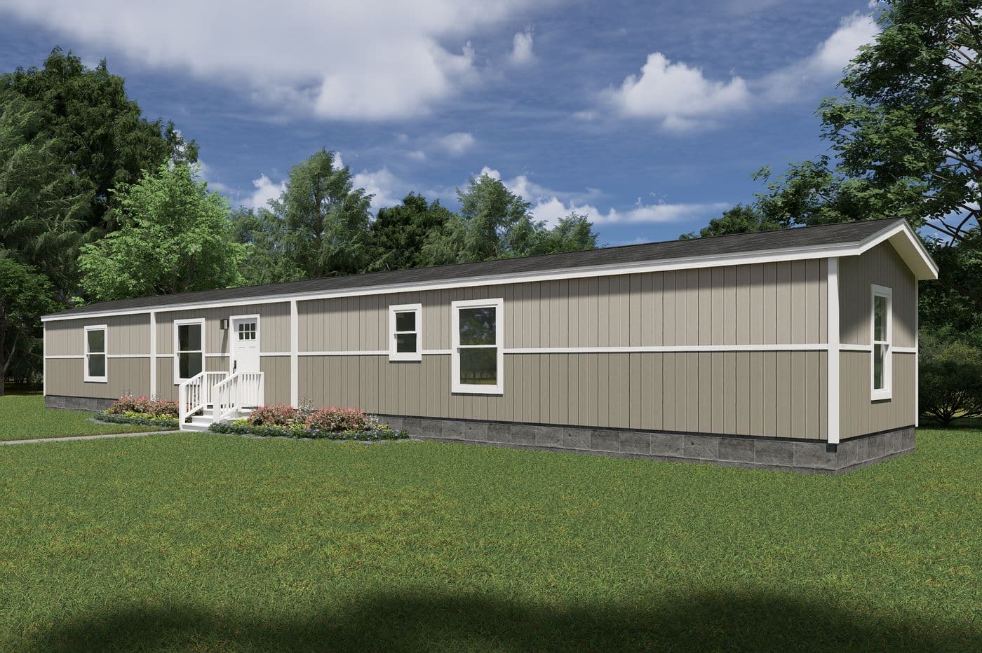 The VOYAGE Exterior. This Manufactured Mobile Home features 3 bedrooms and 2 baths.