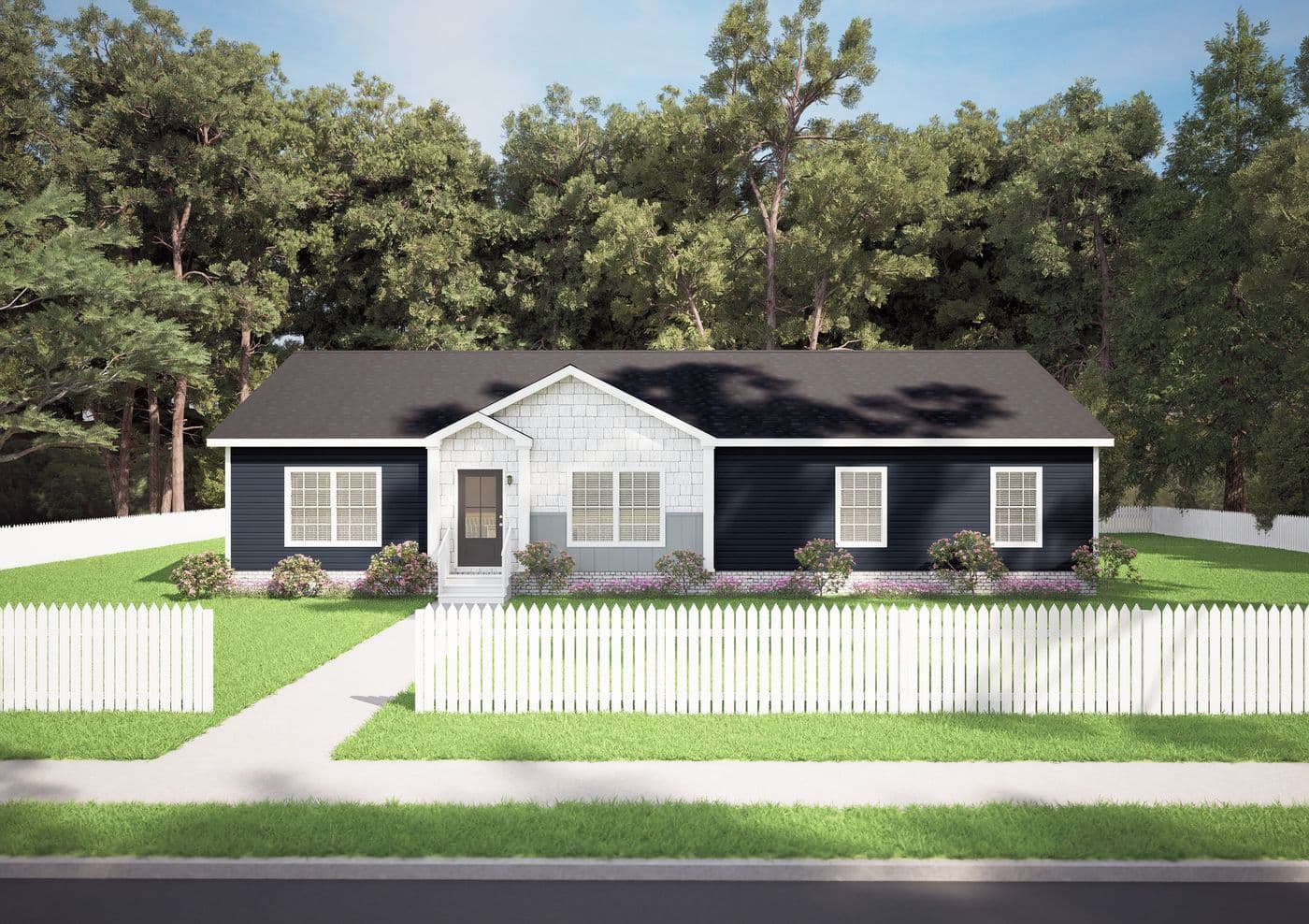 The 3300 THE BREEZEWAY MOD Exterior. This Modular Home features 3 bedrooms and 2 baths.