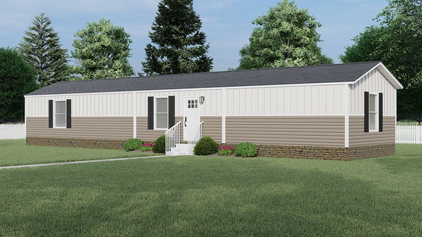 The CLARK   16X66 Exterior. This Manufactured Mobile Home features 3 bedrooms and 2 baths.