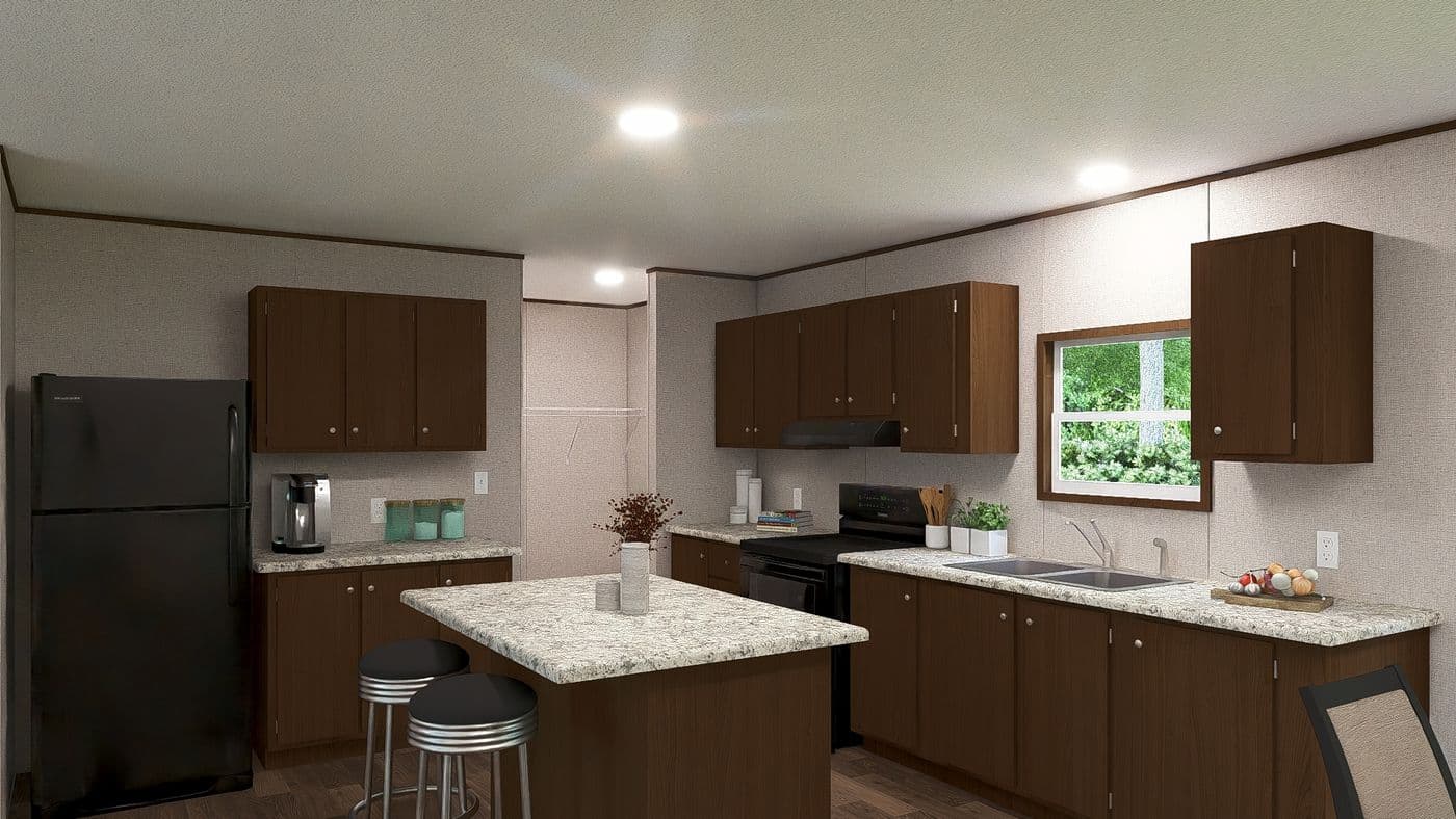 The SPRUCE Exterior. This Manufactured Mobile Home features 3 bedrooms and 2 baths.