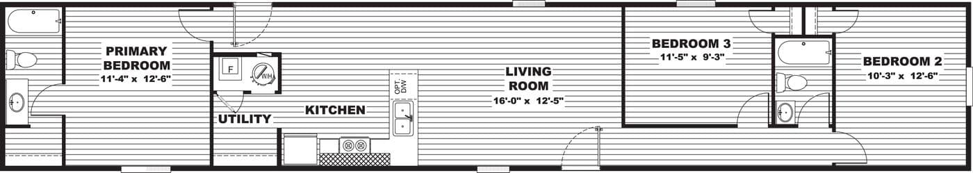 The MAGNOLIA Exterior. This Manufactured Mobile Home features 3 bedrooms and 2 baths.
