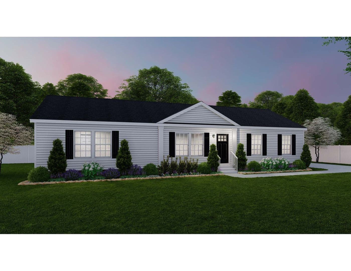 The 3558 JAMESTOWN Exterior. This Modular Home features 3 bedrooms and 2 baths.