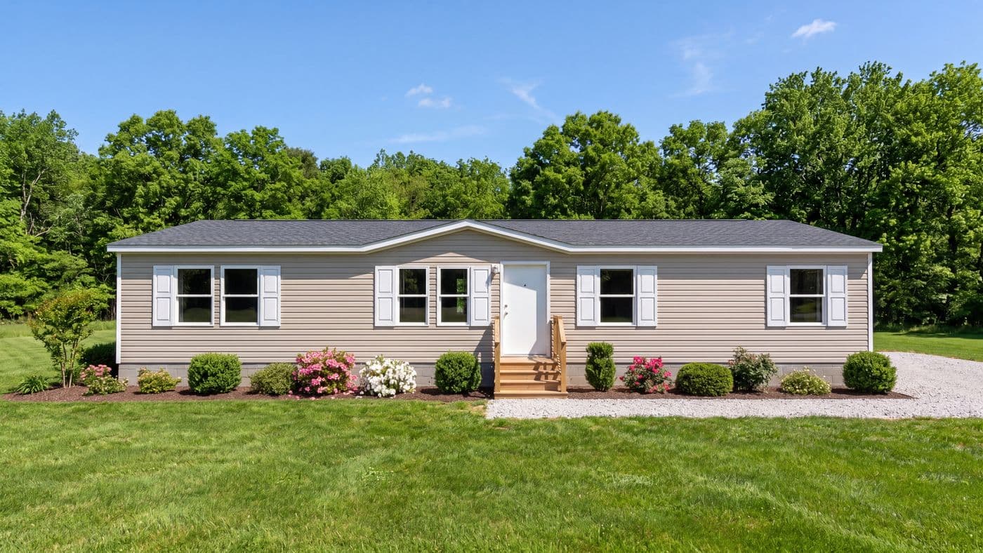 The CEDAR Exterior. This Manufactured Mobile Home features 3 bedrooms and 2 baths.