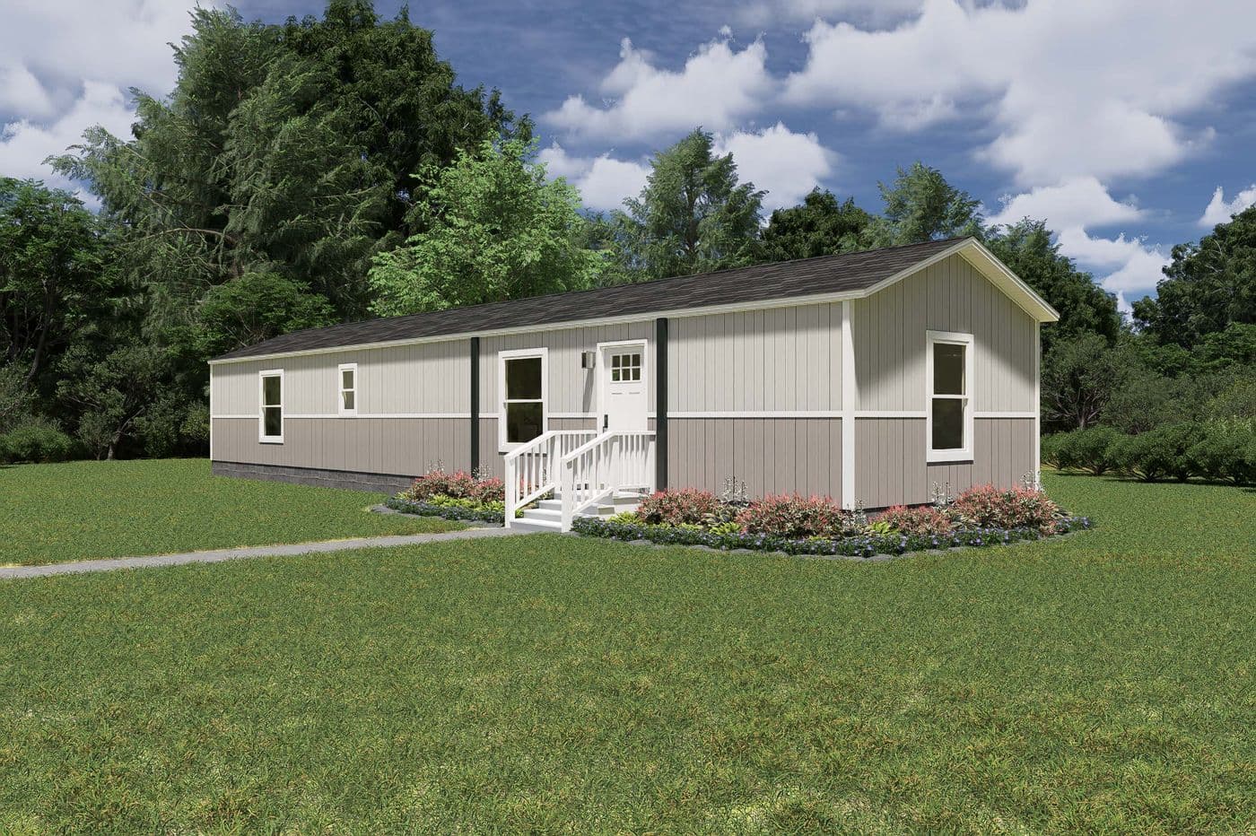 The TIDE Exterior. This Manufactured Mobile Home features 2 bedrooms and 2 baths.