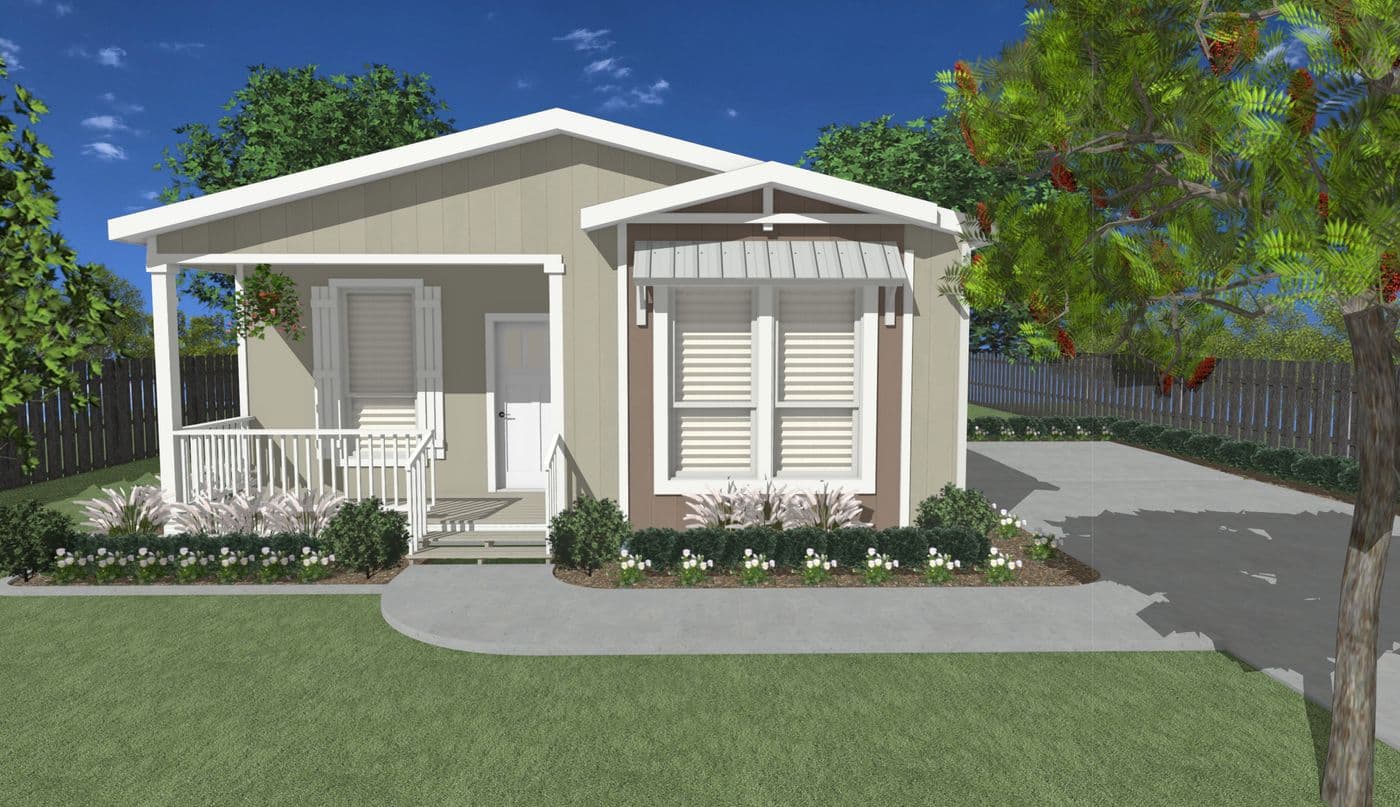 The HRR 2856-3E          LIGHTFOOT Exterior. This Manufactured Mobile Home features 3 bedrooms and 2 baths.