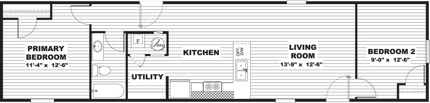 The ELM Exterior. This Manufactured Mobile Home features 2 bedrooms and 1 bath.