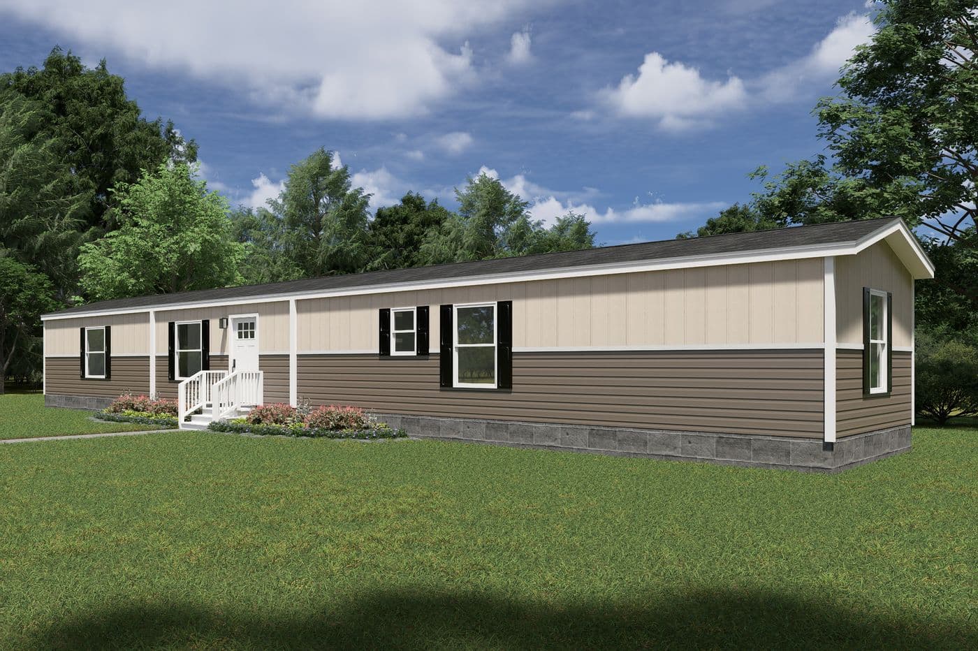 The VOYAGE Exterior. This Manufactured Mobile Home features 3 bedrooms and 2 baths.