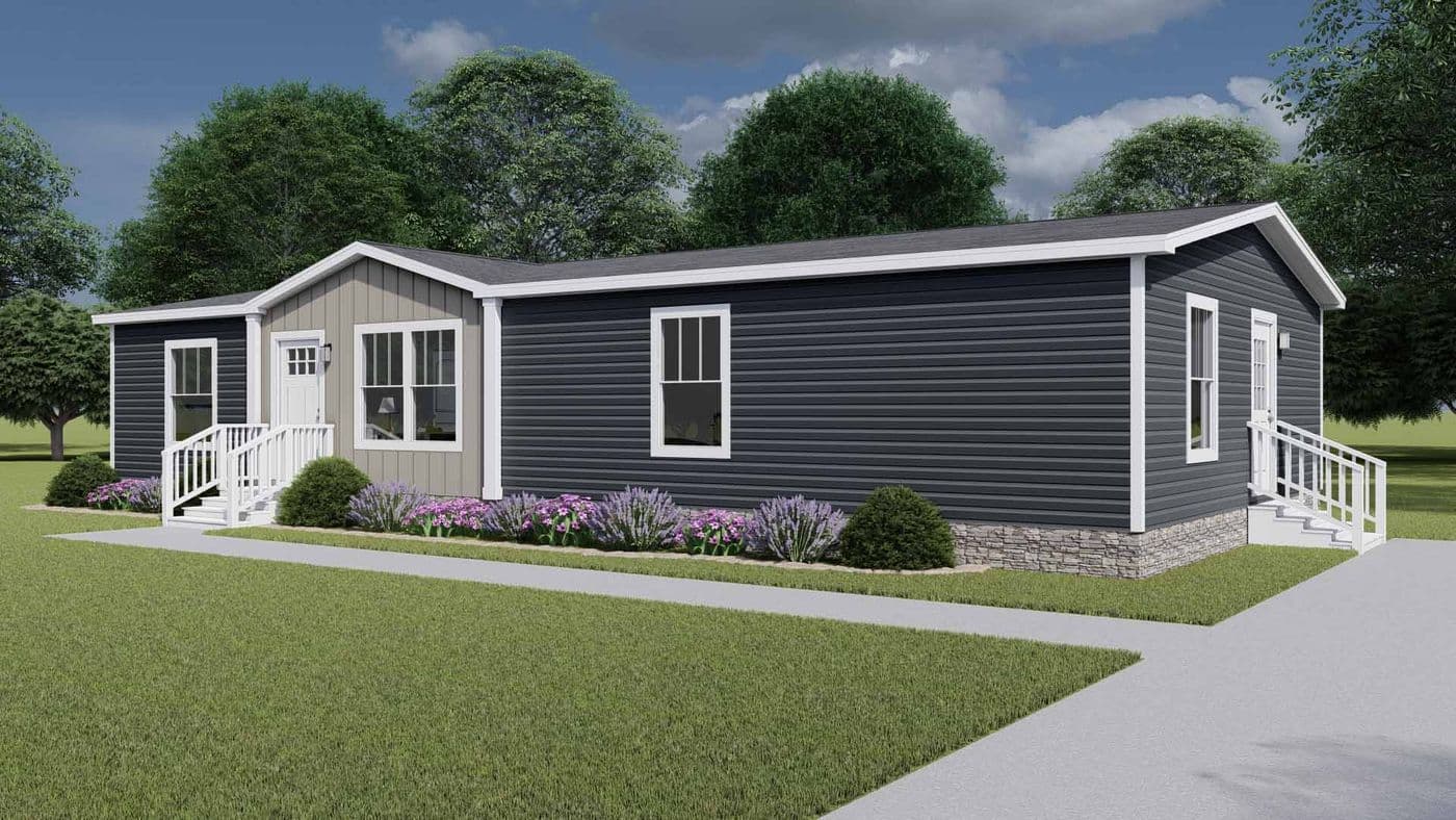 The LET IT BE Exterior. This Manufactured Mobile Home features 3 bedrooms and 2 baths.