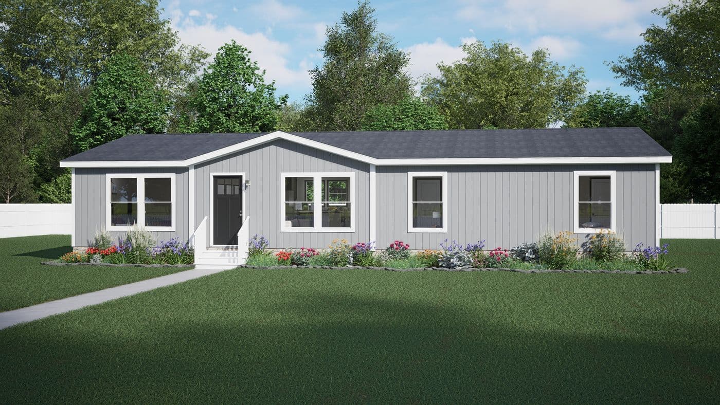 The PURPOSE Exterior. This Manufactured Mobile Home features 4 bedrooms and 2 baths.
