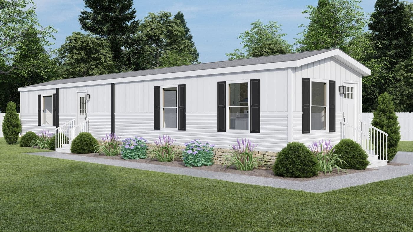 The CORTES Exterior. This Manufactured Mobile Home features 2 bedrooms and 2 baths.
