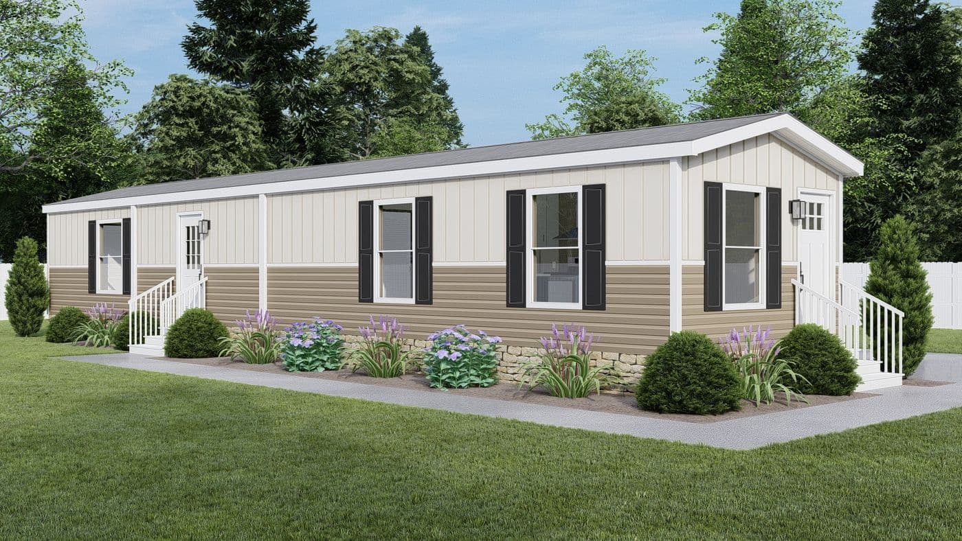 The CORTES Exterior. This Manufactured Mobile Home features 2 bedrooms and 2 baths.