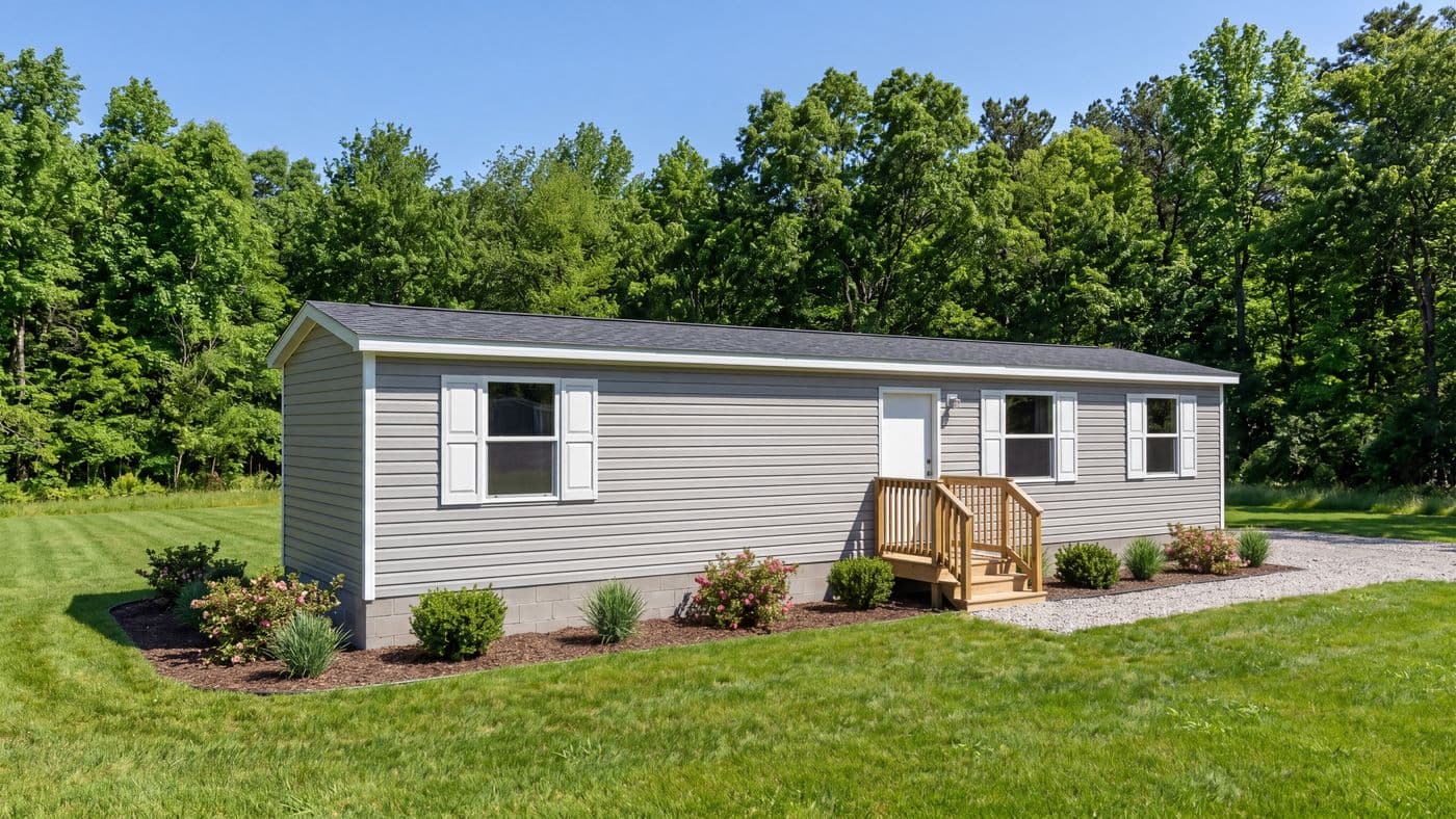 The TULIP Exterior. This Manufactured Mobile Home features 2 bedrooms and 1 bath.