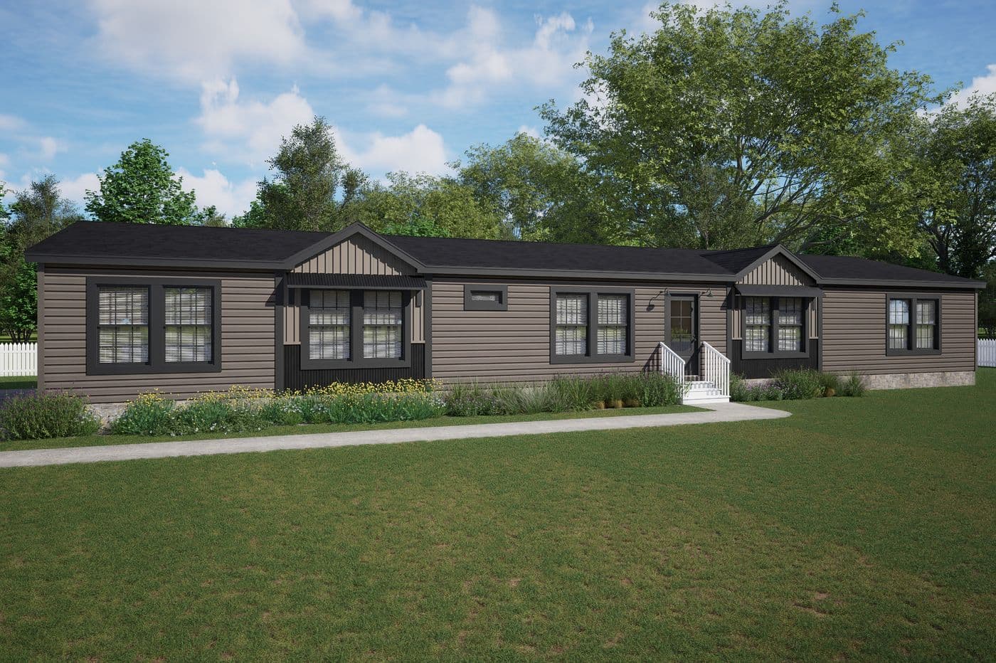 The THE MAGNOLIA Exterior. This Manufactured Mobile Home features 4 bedrooms and 3 baths.