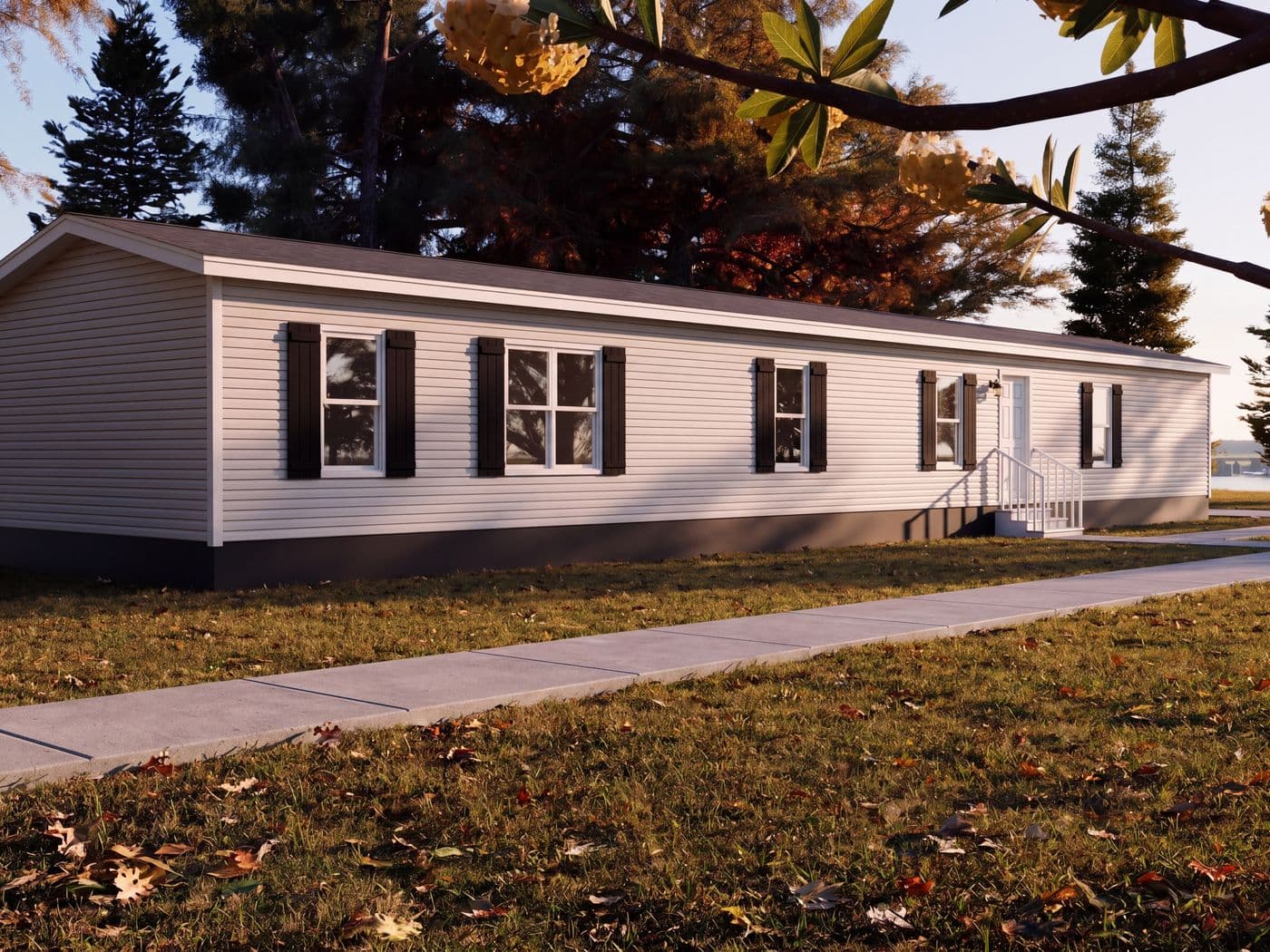 The SEAS THE DAY Exterior. This Manufactured Mobile Home features 3 bedrooms and 2 baths.