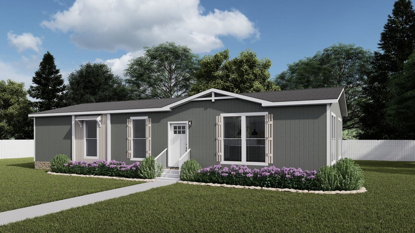 The HRR 2856-3E          LIGHTFOOT Exterior. This Manufactured Mobile Home features 3 bedrooms and 2 baths.