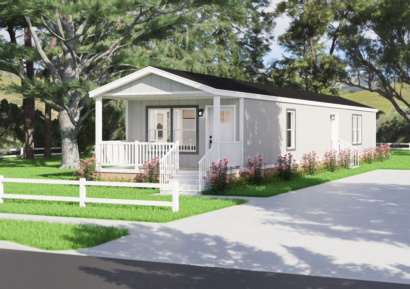 The ANNIVERSARY 1566 Exterior. This Manufactured Mobile Home features 2 bedrooms and 2 baths.