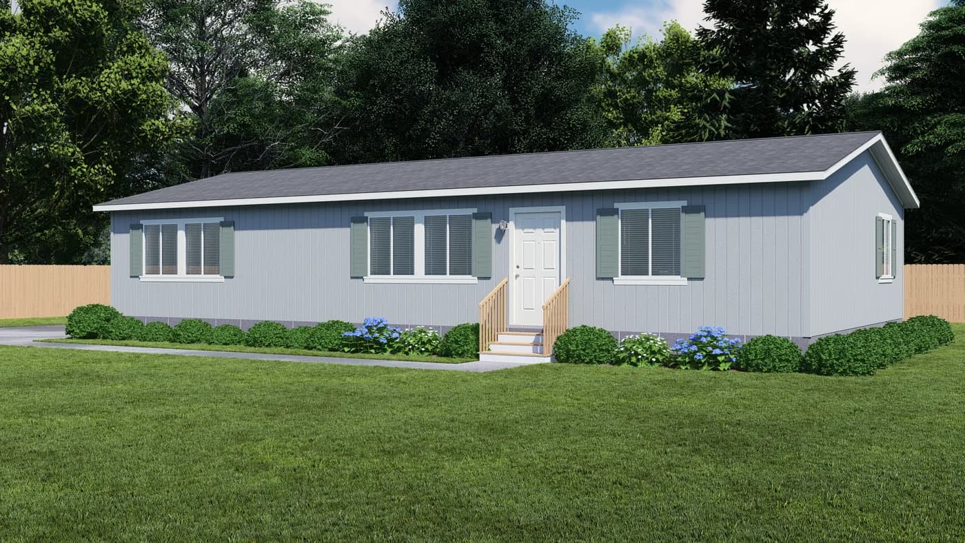 The FAIRPOINT 27543F Standard Exterior. This Manufactured Mobile Home features 3 bedrooms and 2 baths.
