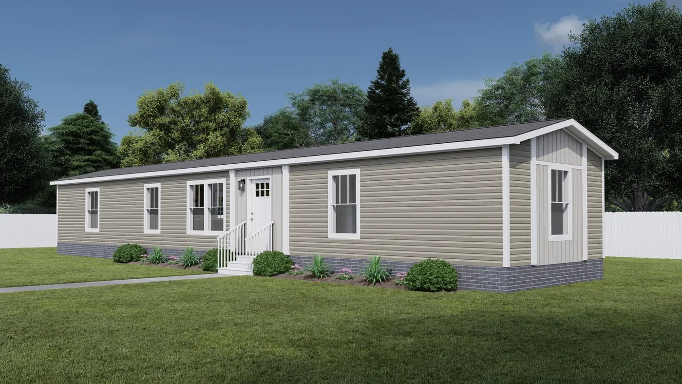 The MOVE ON UP Exterior. This Manufactured Mobile Home features 3 bedrooms and 2 baths.