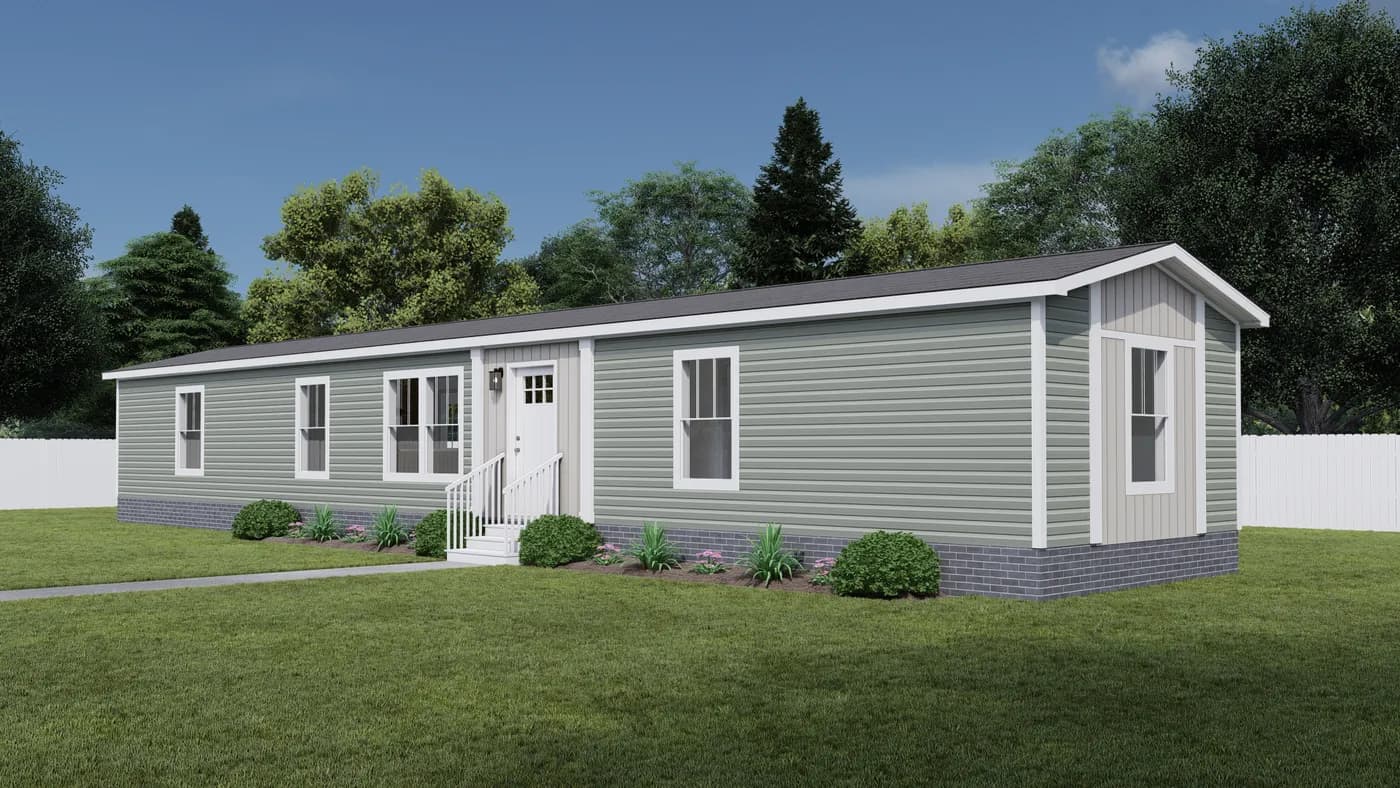 The MOVE ON UP Exterior. This Manufactured Mobile Home features 3 bedrooms and 2 baths.