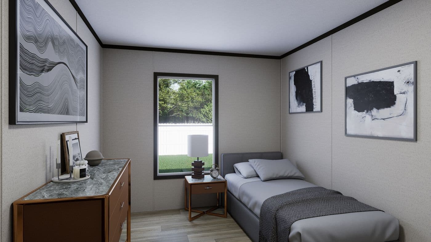 The PURPOSE Exterior. This Manufactured Mobile Home features 4 bedrooms and 2 baths.