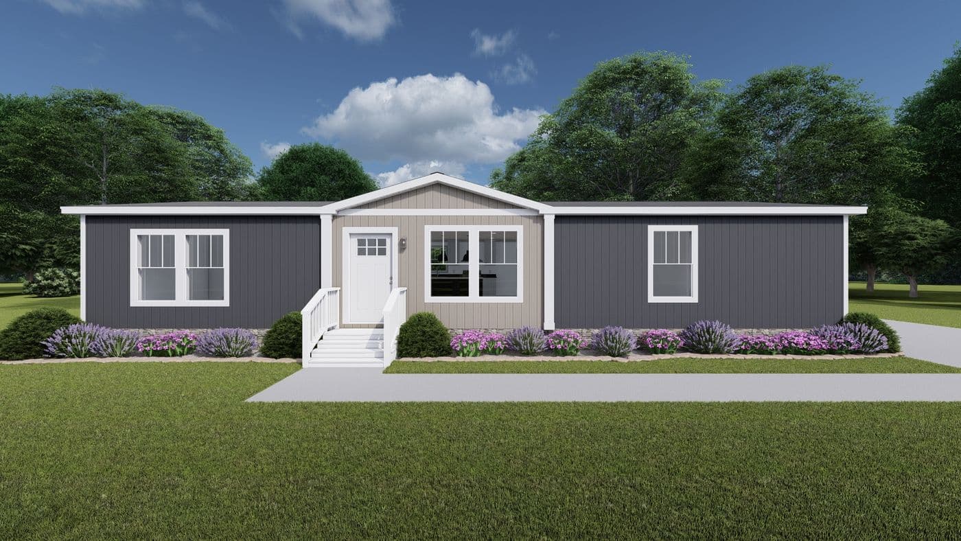 The WONDERFUL WORLD Exterior. This Modular Home features 3 bedrooms and 2 baths.