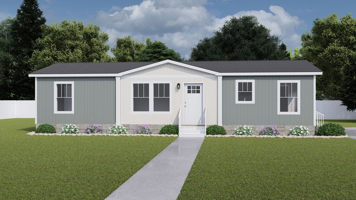 The HERE COMES THE SUN Exterior. This Manufactured Mobile Home features 3 bedrooms and 2 baths.
