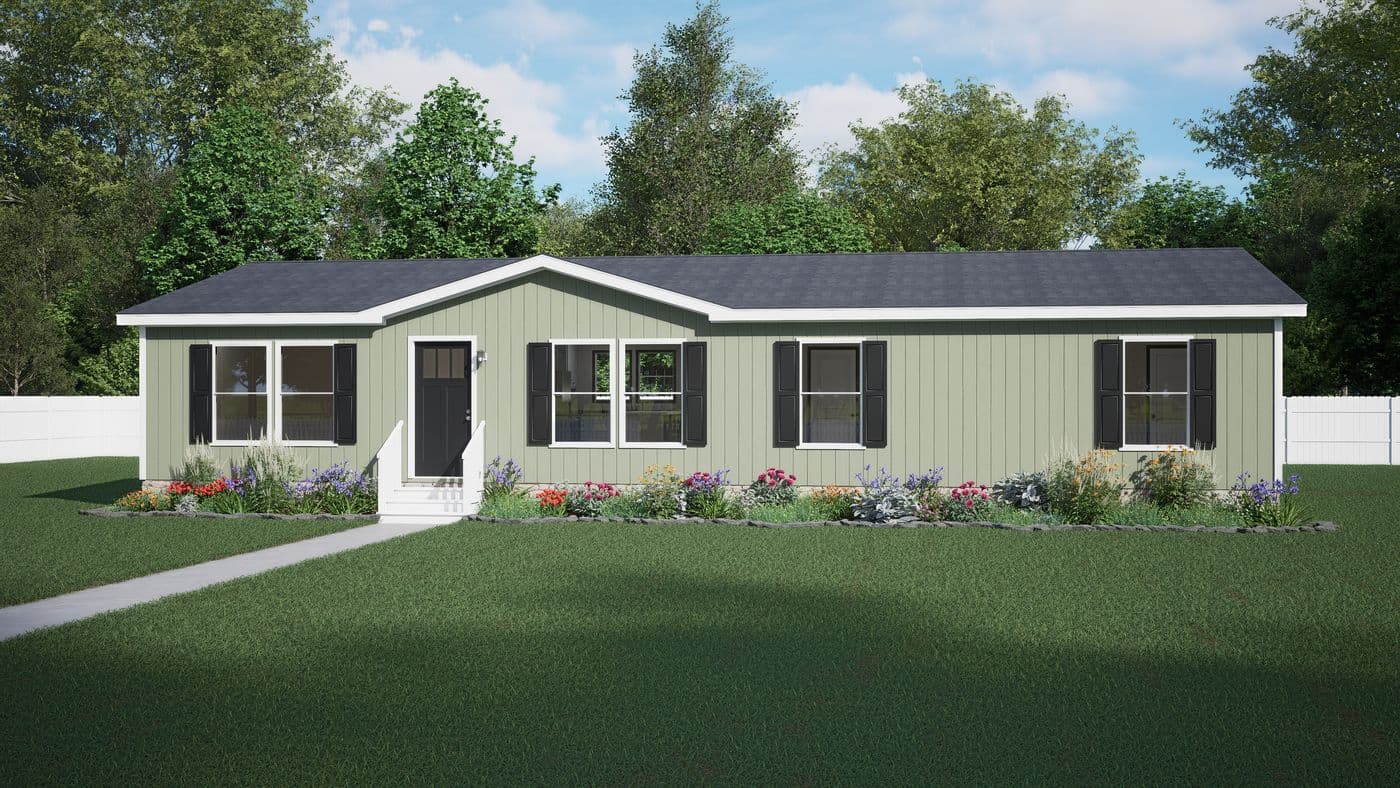 The PURPOSE Exterior. This Manufactured Mobile Home features 4 bedrooms and 2 baths.