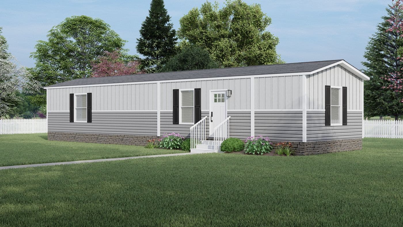 The LEWIS 16X56 Exterior. This Manufactured Mobile Home features 2 bedrooms and 2 baths.