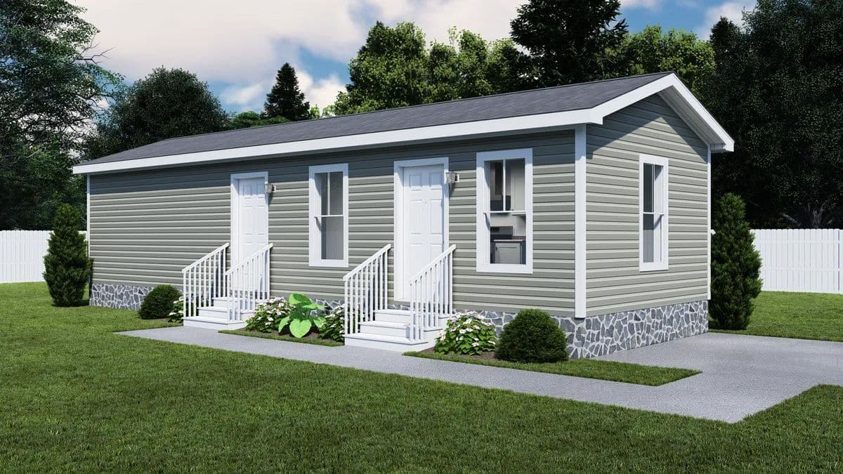 The RIGHT CHOICE 215-1 Exterior. This Manufactured Mobile Home features 1 bedroom and 1 bath.