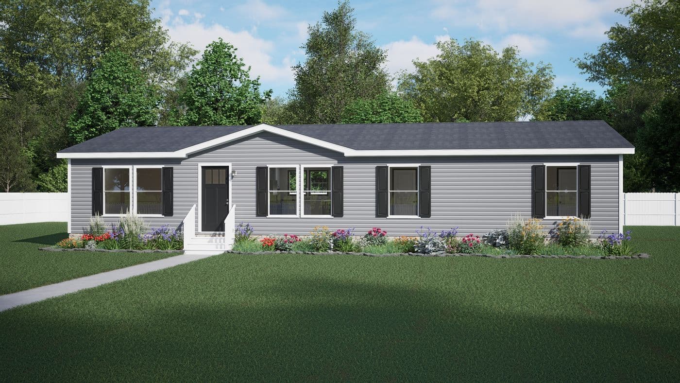 The PURPOSE Exterior. This Manufactured Mobile Home features 4 bedrooms and 2 baths.
