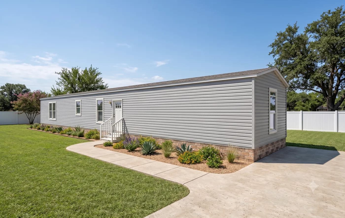 The CORNERSTONE 763B Exterior. This Manufactured Mobile Home features 3 bedrooms and 2 baths.