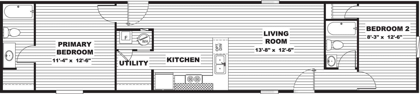 The DOGWOOD Exterior. This Manufactured Mobile Home features 2 bedrooms and 2 baths.