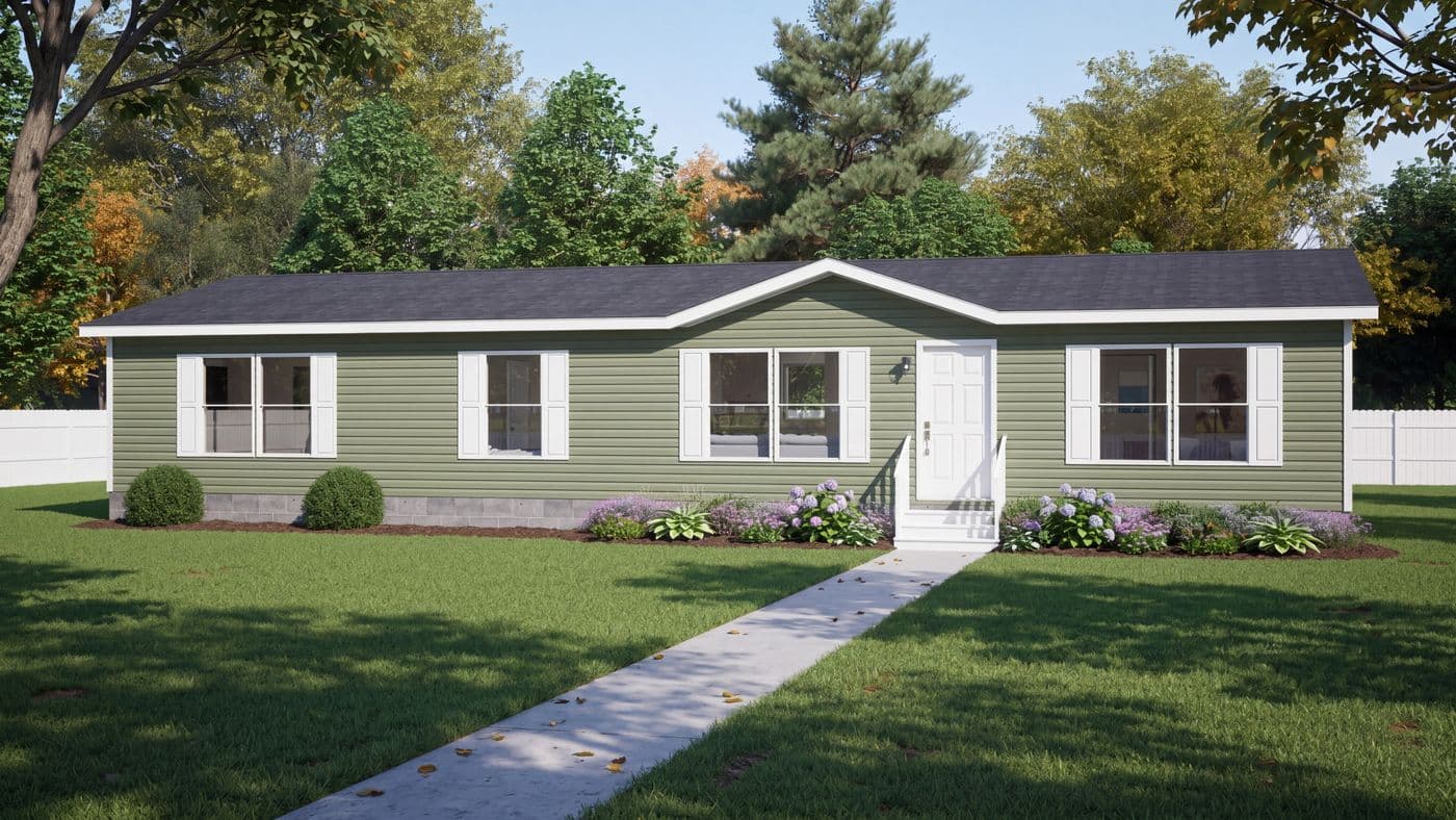 The THE MOUNTAINEER 60 Exterior. This Manufactured Mobile Home features 3 bedrooms and 2 baths.