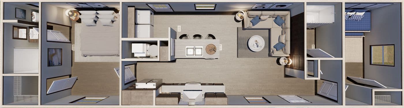 The LEWIS Exterior. This Manufactured Mobile Home features 2 bedrooms and 2 baths.