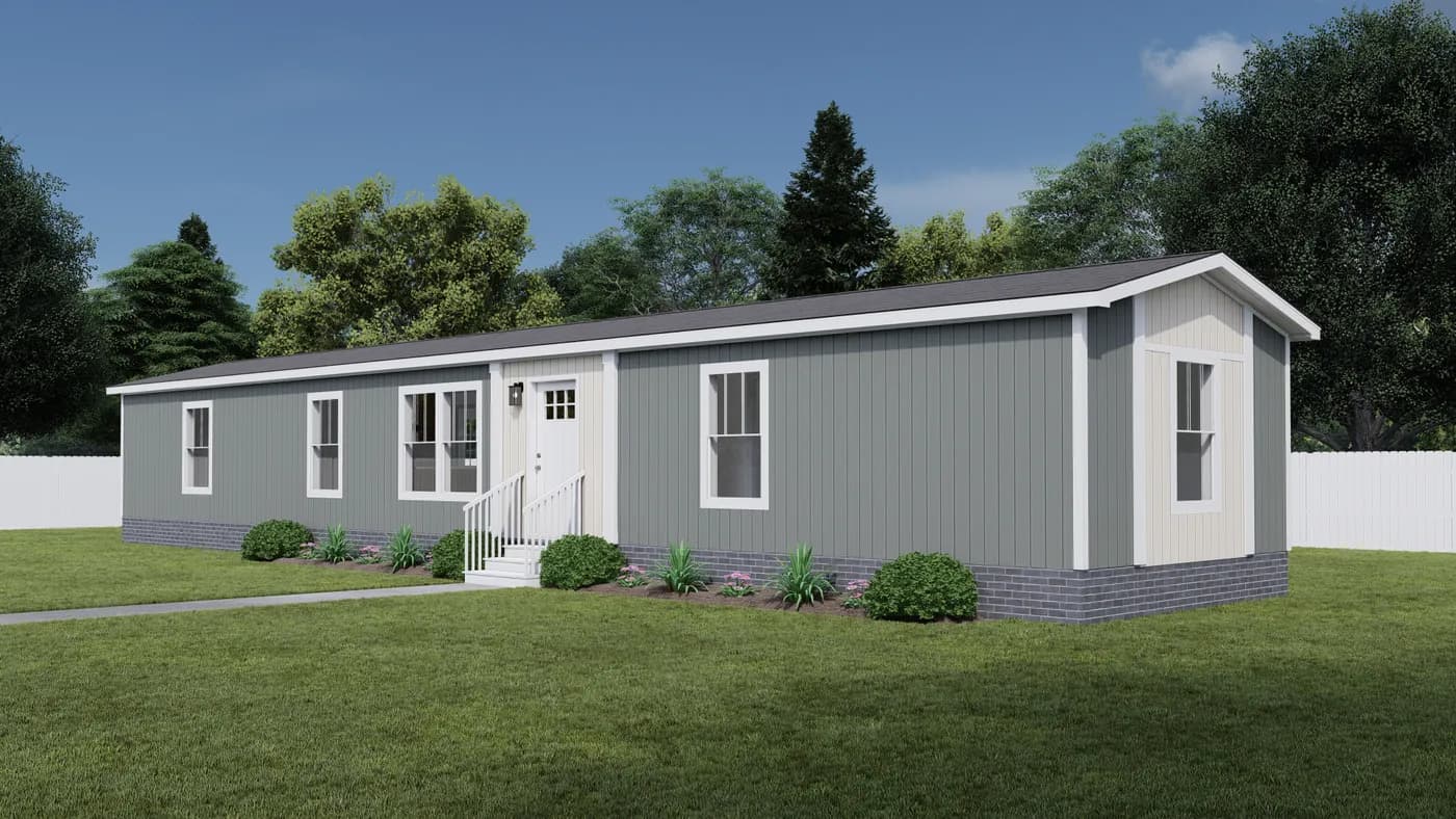 The MOVE ON UP Exterior. This Manufactured Mobile Home features 3 bedrooms and 2 baths.