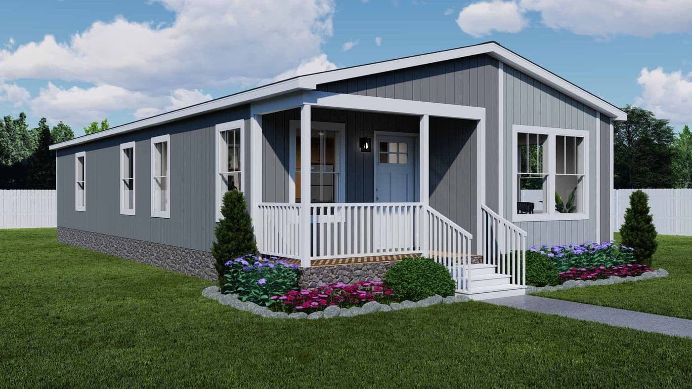 The STAND BY ME Exterior. This Manufactured Mobile Home features 3 bedrooms and 2 baths.
